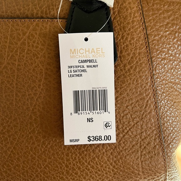 NWT Michael Kors Large Campbell Walnut / Black Tumbled Calf Leather Satchel - Picture 4 of 8
